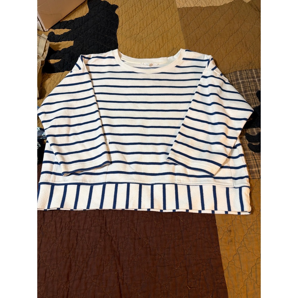 Jane + Delancey Womens Navy White Striped Relaxed Pullover Sweatshirt‎ Size M